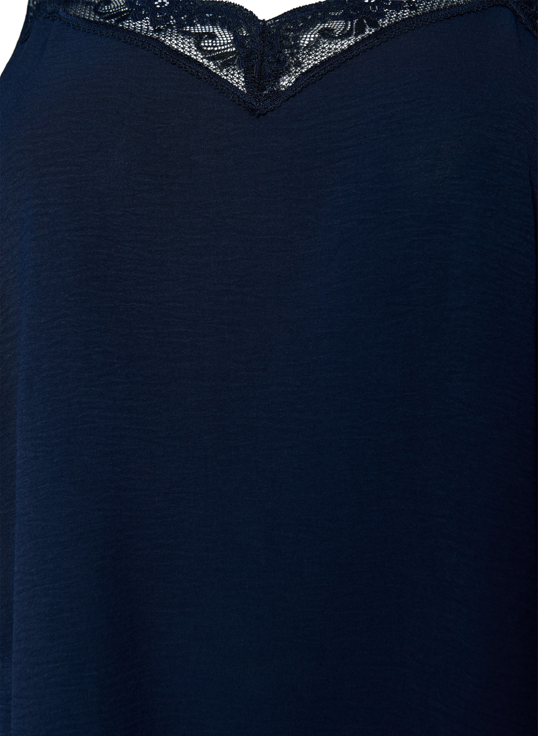 Zizzi Top Cami z dekoltem w ksztalcie litery V i koronkowym wykonczeniem, Niebieskie, Packshot image number 2