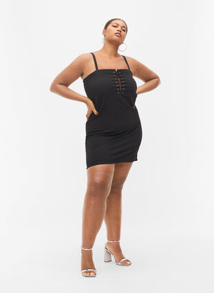 Dopasowana sukienka ze sznurowaniem, Black, Model image number 3