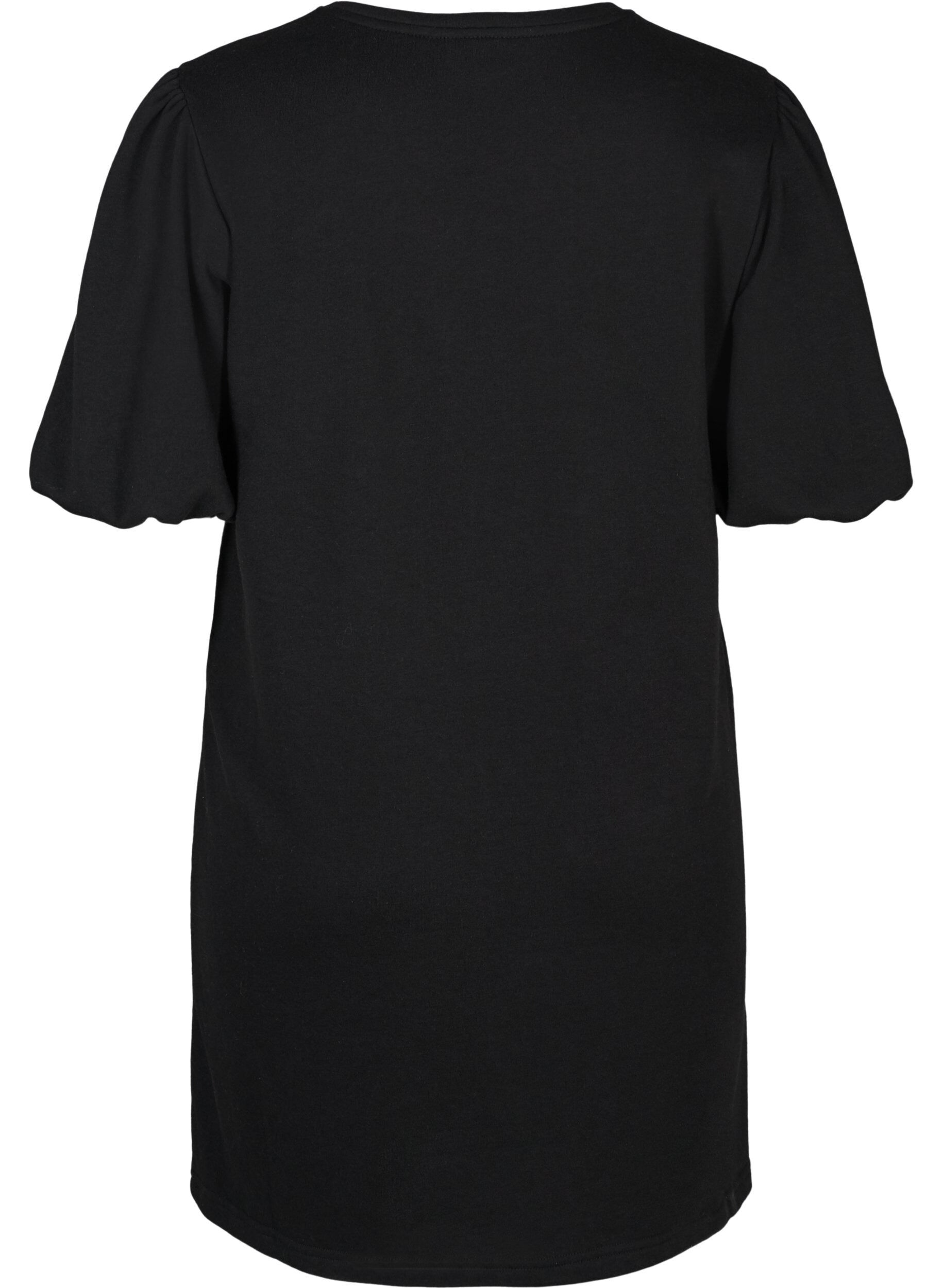 Zizzi Sweater dress with puff sleeves, Black, Packshot image number 1