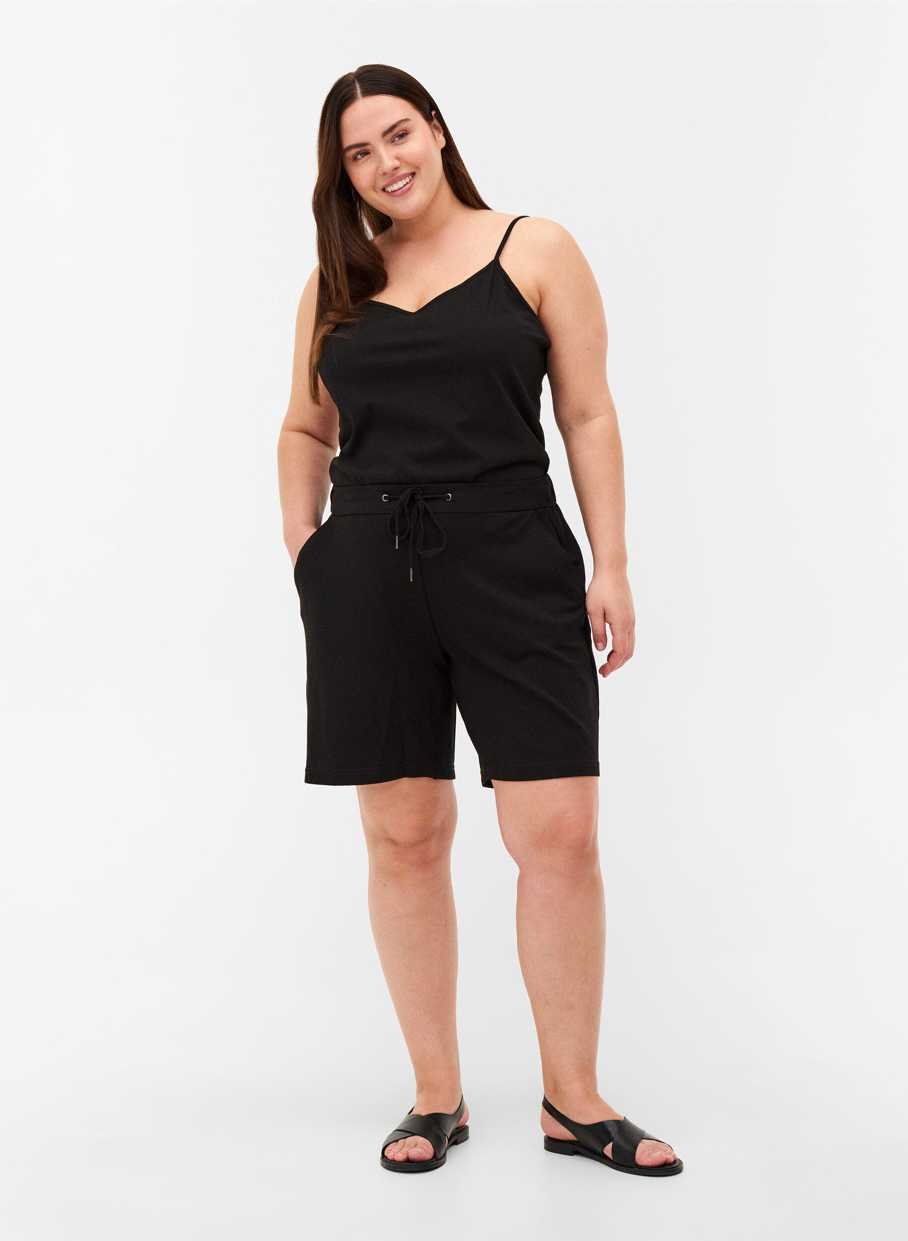 Zizzi 2-pack basic cotton top, Black, Model image number 2