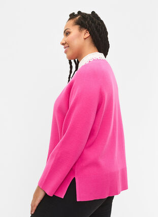Sweter z mieszanki wiskozy z rozcieciem z boku, Raspberry Rose, Model image number 1