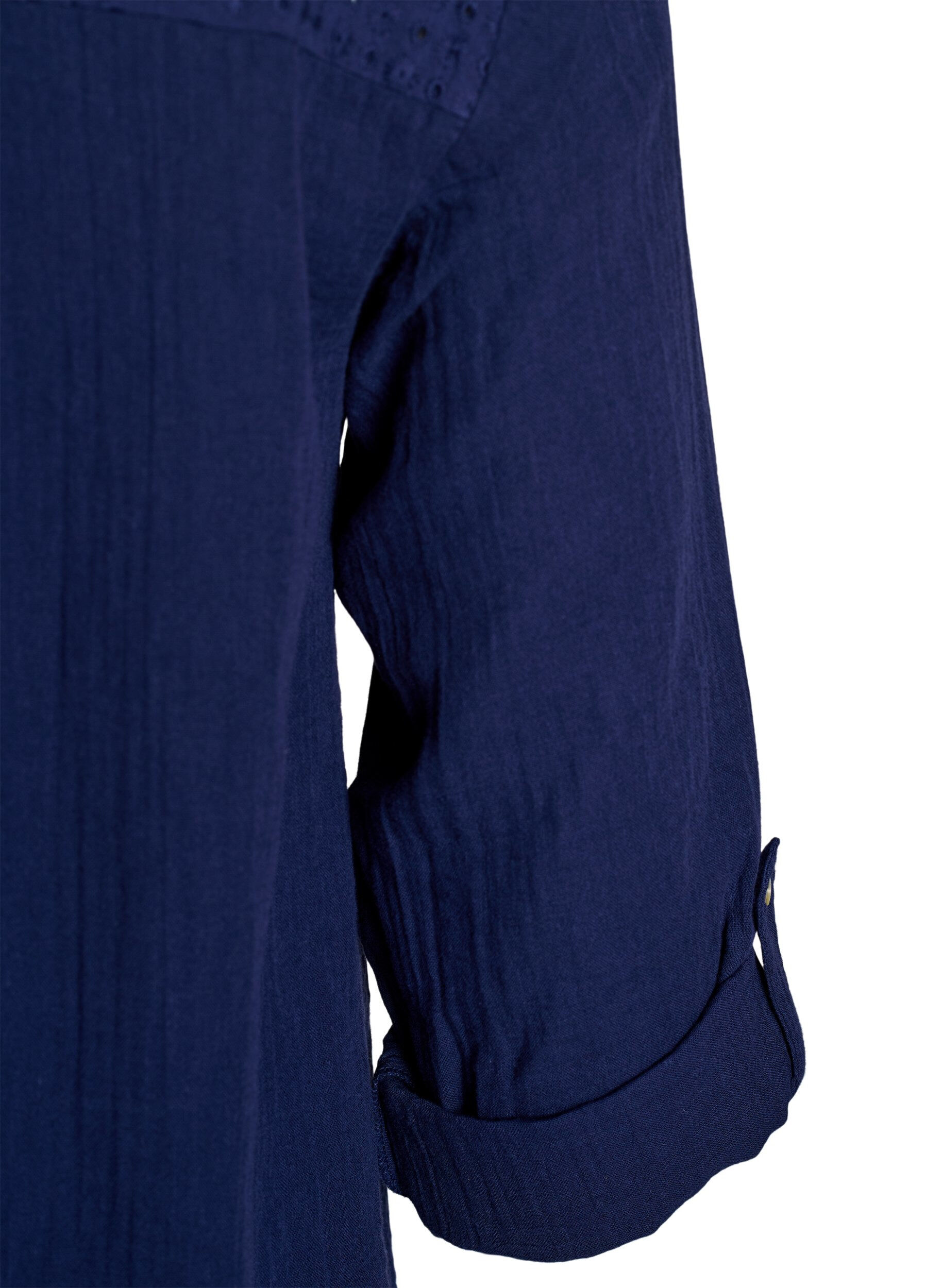 Zizzi Bluzka z bawelnianego muslinu z haftem angielskim, Niebieskie, Packshot image number 3