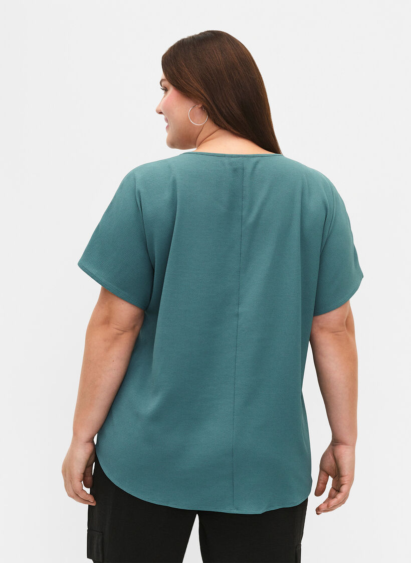 Bluzka z kr&oacute;tkim rekawem i okraglym dekoltem, Zielony, Model image number 2