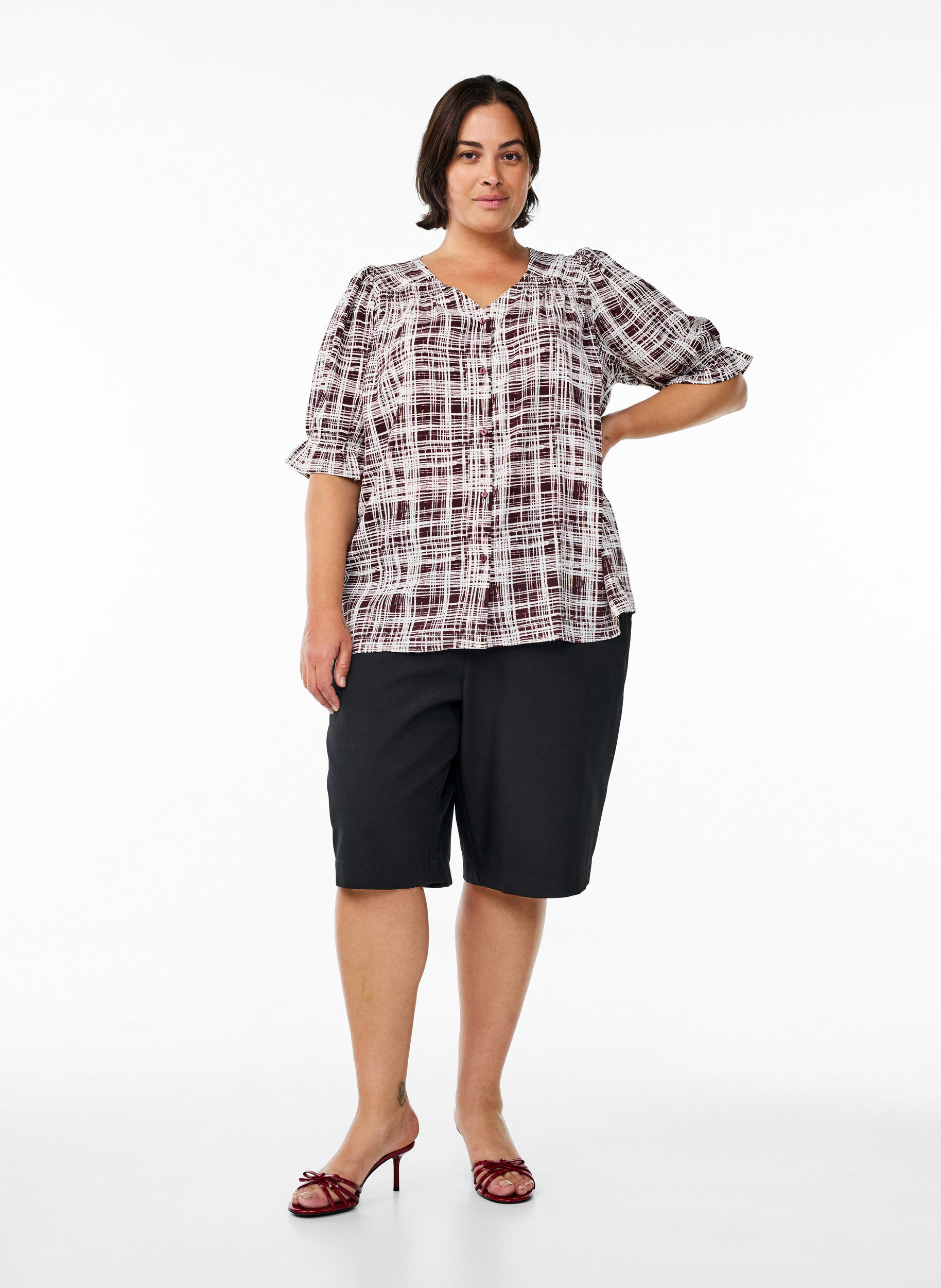ZizziBluzka koszulowa z p&oacute;ldlugimi rekawami, Ciemnobordowy, Model image number 1
