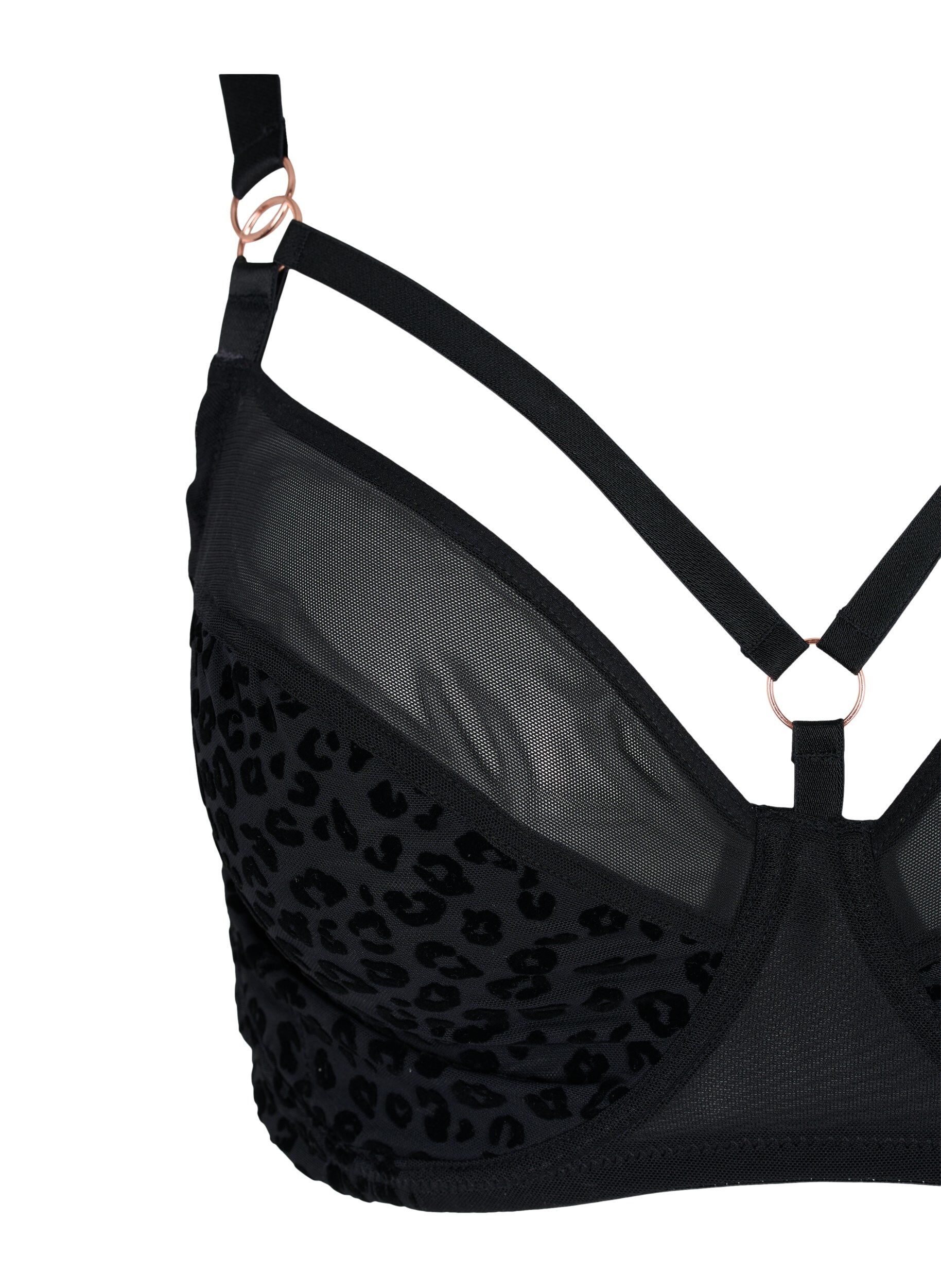 Zizzi Patterned bra with mesh and thong, Black, Packshot image number 2