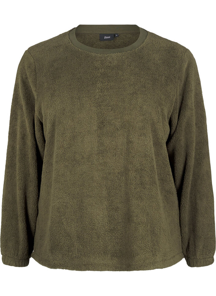 Luzna pluszowa bluzka z okraglym dekoltem, Forest Night, Packshot image number 0