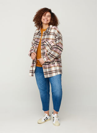 Checkered shirt jacket with chest pockets, Pink Check, Model image number 2