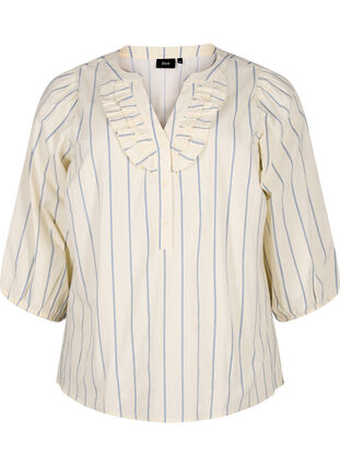 Bawelniana bluzka z rekawem 3/4 i nadrukiem, Eggnog Stripe, Packshot image number 0