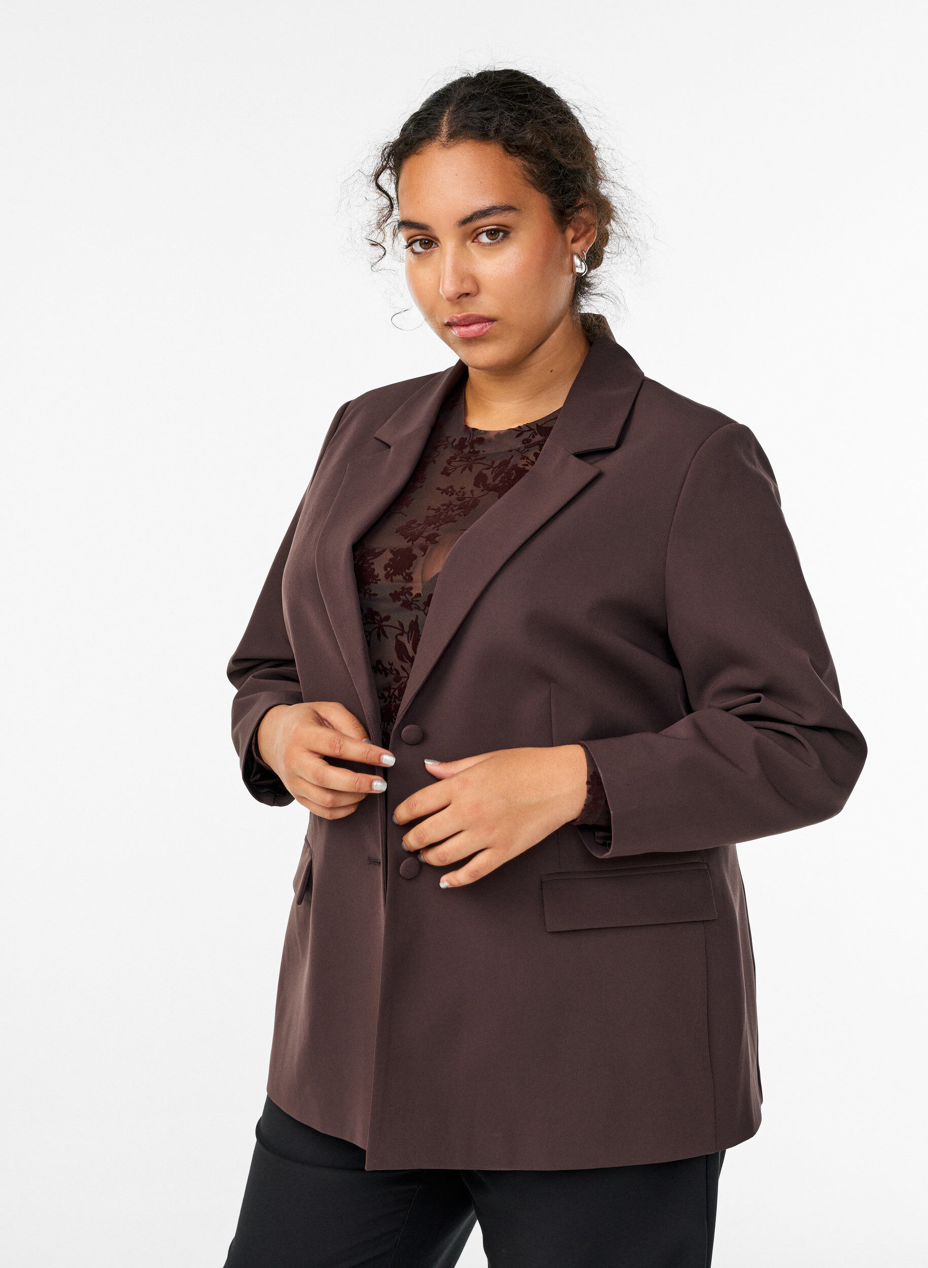 ZizziKlasyczny blezer zapinany na guziki, Brązowy, Model image number 0