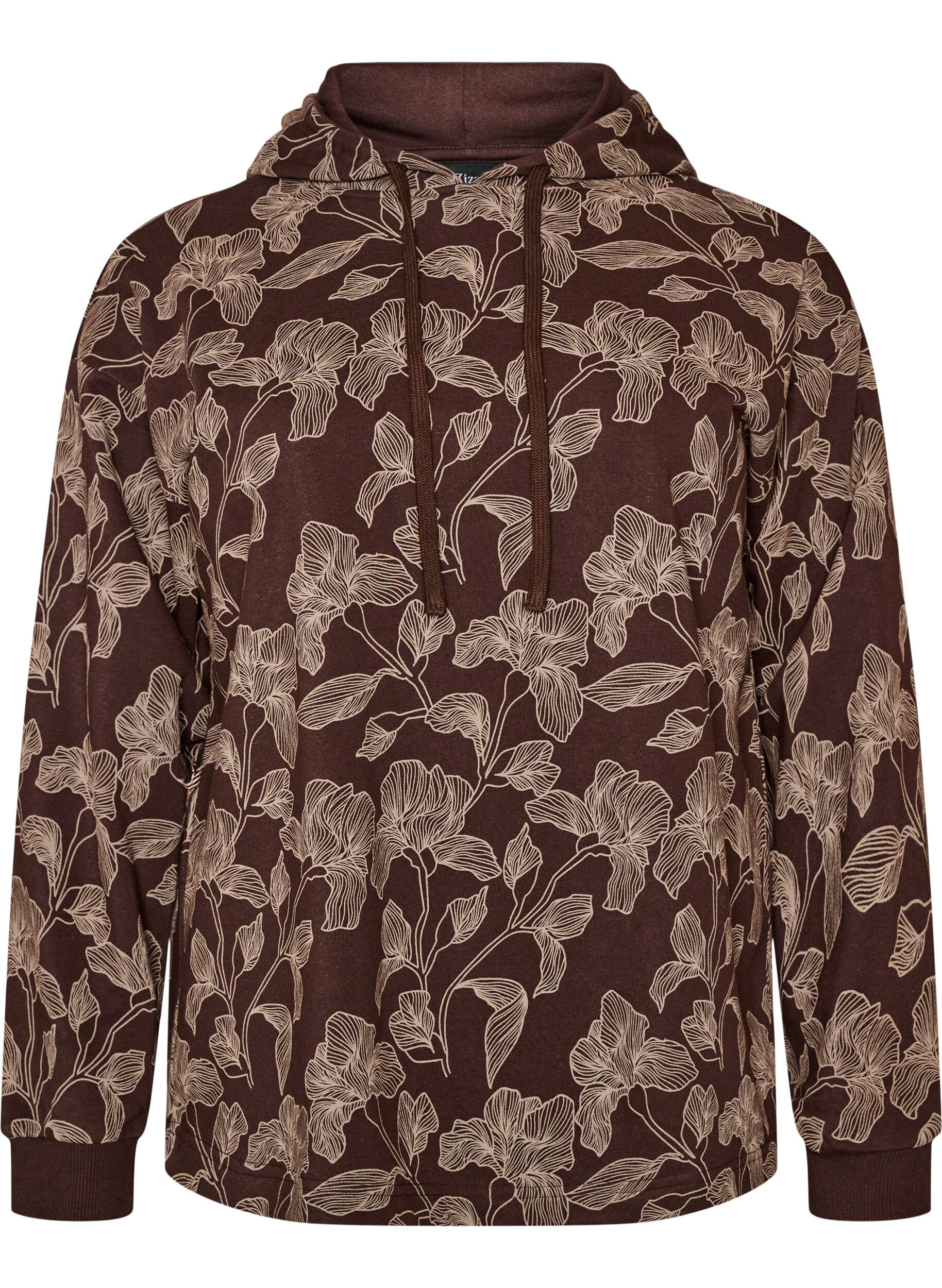 ZizziBluza z kapturem z nadrukiem na calej powierzchni, Brązowy, Packshot image number 0