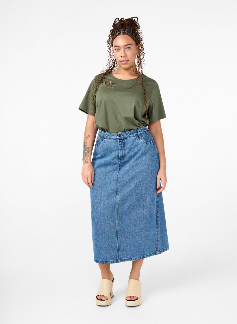 T-shirt z bawelny organicznej z kokardka, Thyme, Model image number 2