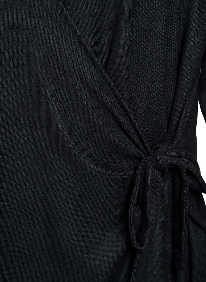 Bluzka z dzianiny w stylu &bdquo;wrap&rdquo; zawiazywana na kokardke, Czarne, Packshot image number 2
