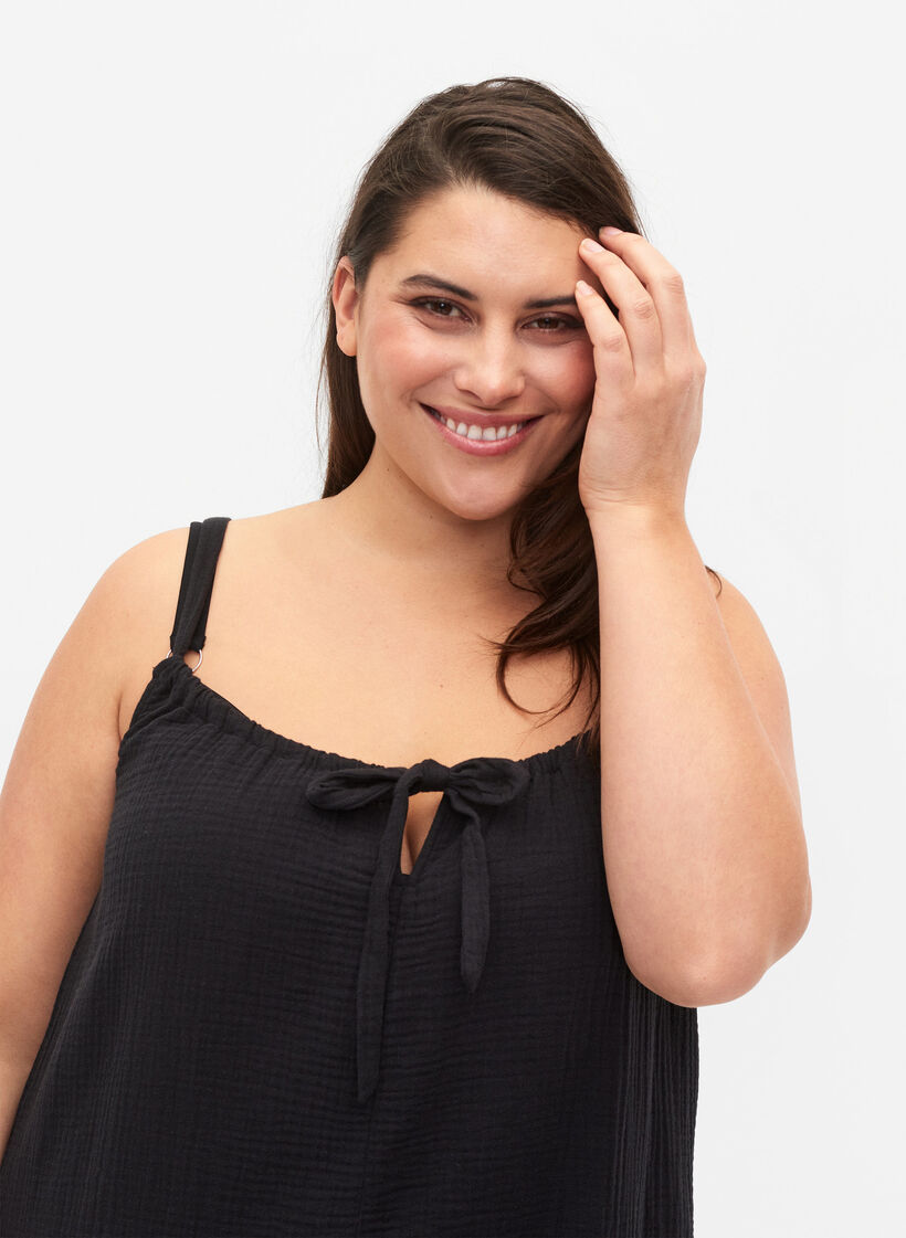 Dluga, bawelniana sukienka plazowa, Black, Model image number 2