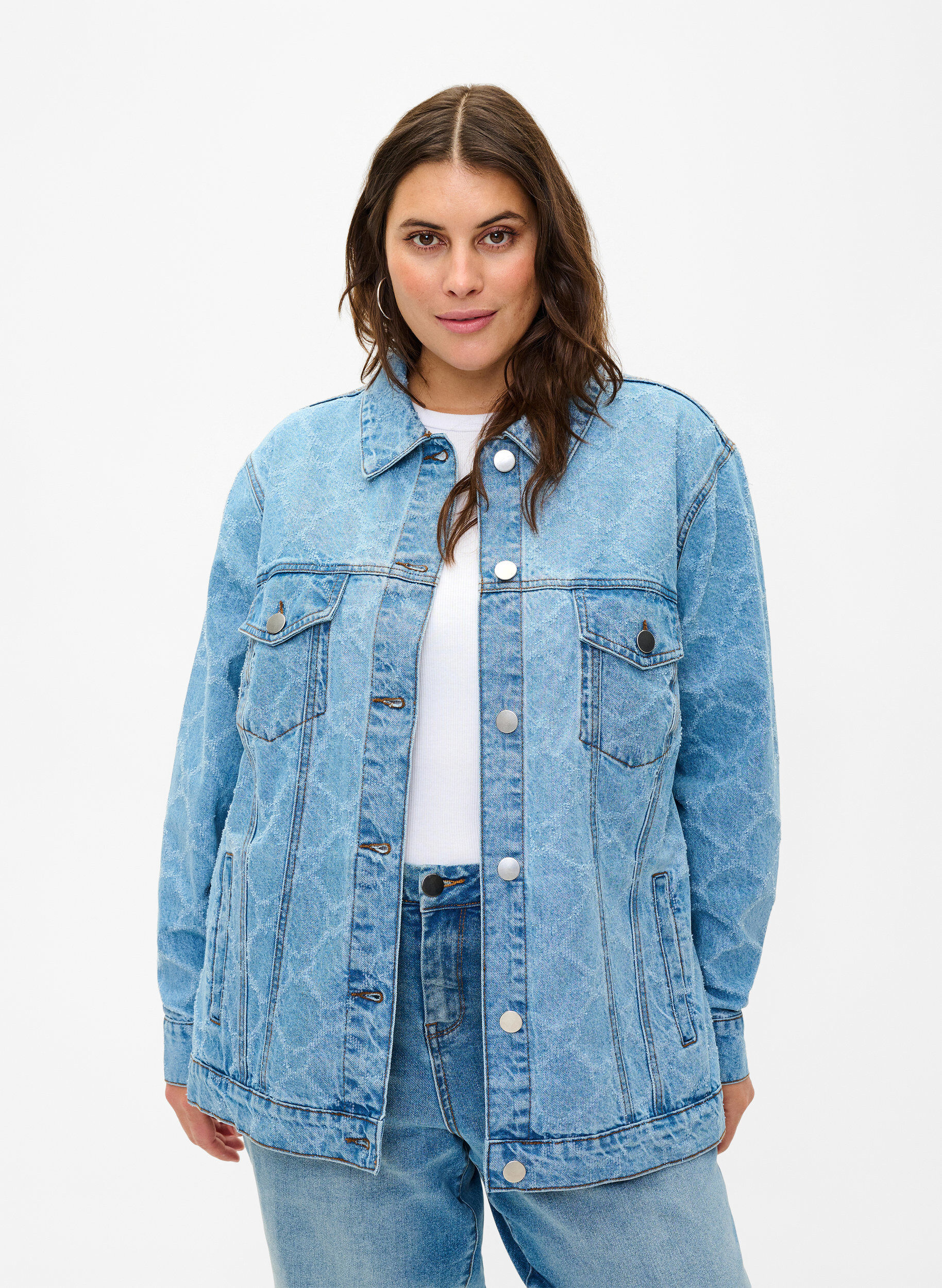 Zizzi Kurtka jeansowa z przetarciami, Blue denim, Model image number 0
