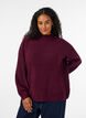 Prazkowany sweter z bufiastymi rekawami i guzikami, Ciemnobordowy, Model image number 0