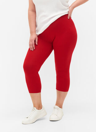 3/4-length wiskozowe legginsy w stylu basic, Tango Red, Model image number 0