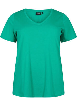T-shirt z krótkim rekawem i dekoltem w szpic, Simply Green, Packshot image number 0