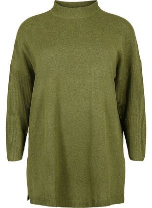 Melanzowy sweter z dzianiny z rozcieciem, W. Moss/Black Mel., Packshot image number 0