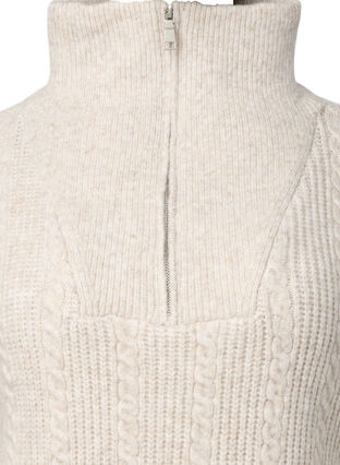 Sweter o warkoczowym splocie, zapinany na zamek, Pumice Stone Mel., Packshot image number 2