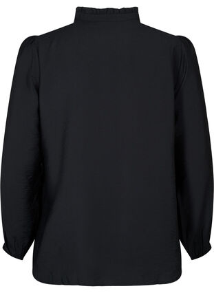 Bluzka koszulowa z wiskozy z kolnierzykiem z falbanami, Black, Packshot image number 1