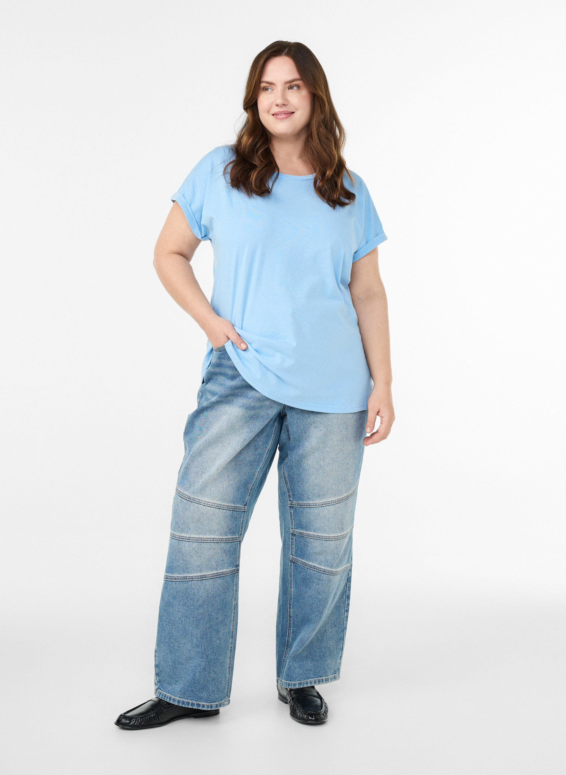 ZizziT-shirt z kr&oacute;tkim rekawem w mieszance bawelny, Niebieskie, Model image number 1