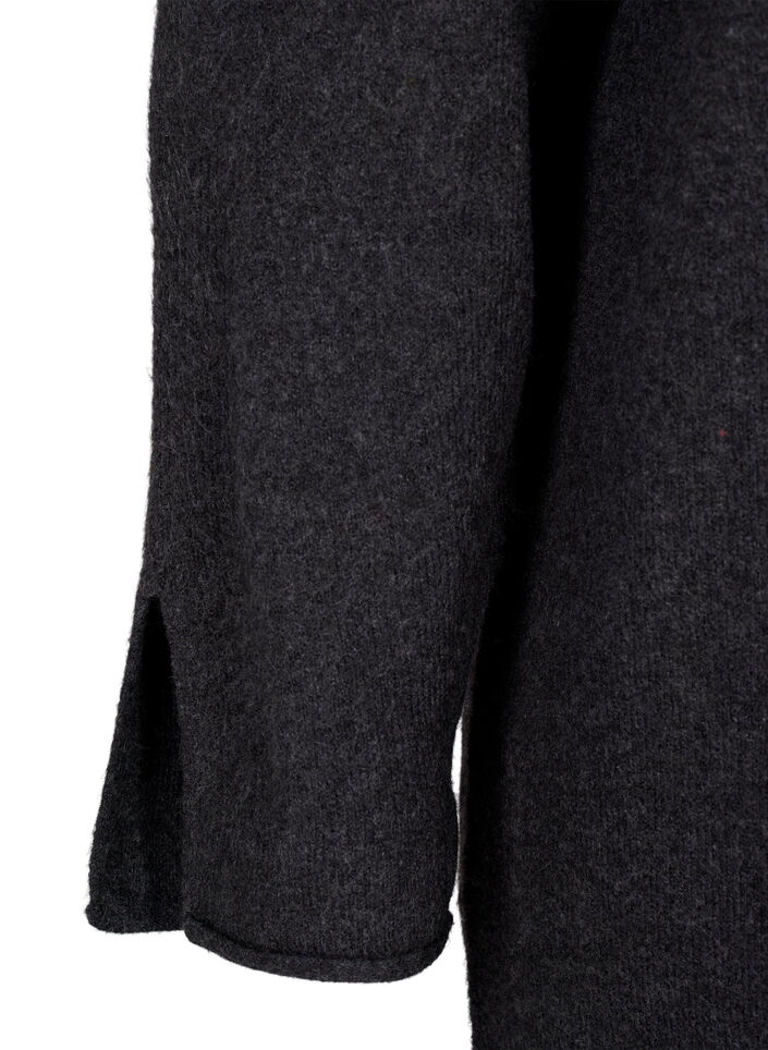 Dzianinowa sukienka z okraglym dekoltem i rozcieciem, Dark Grey Melange, Packshot image number 3