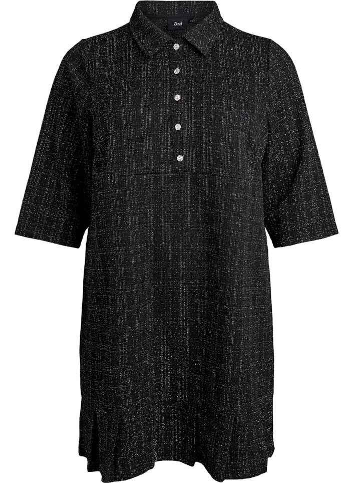 Krótka sukienka z bukli z ozdobnymi guzikami, Czarne, Packshot image number 0