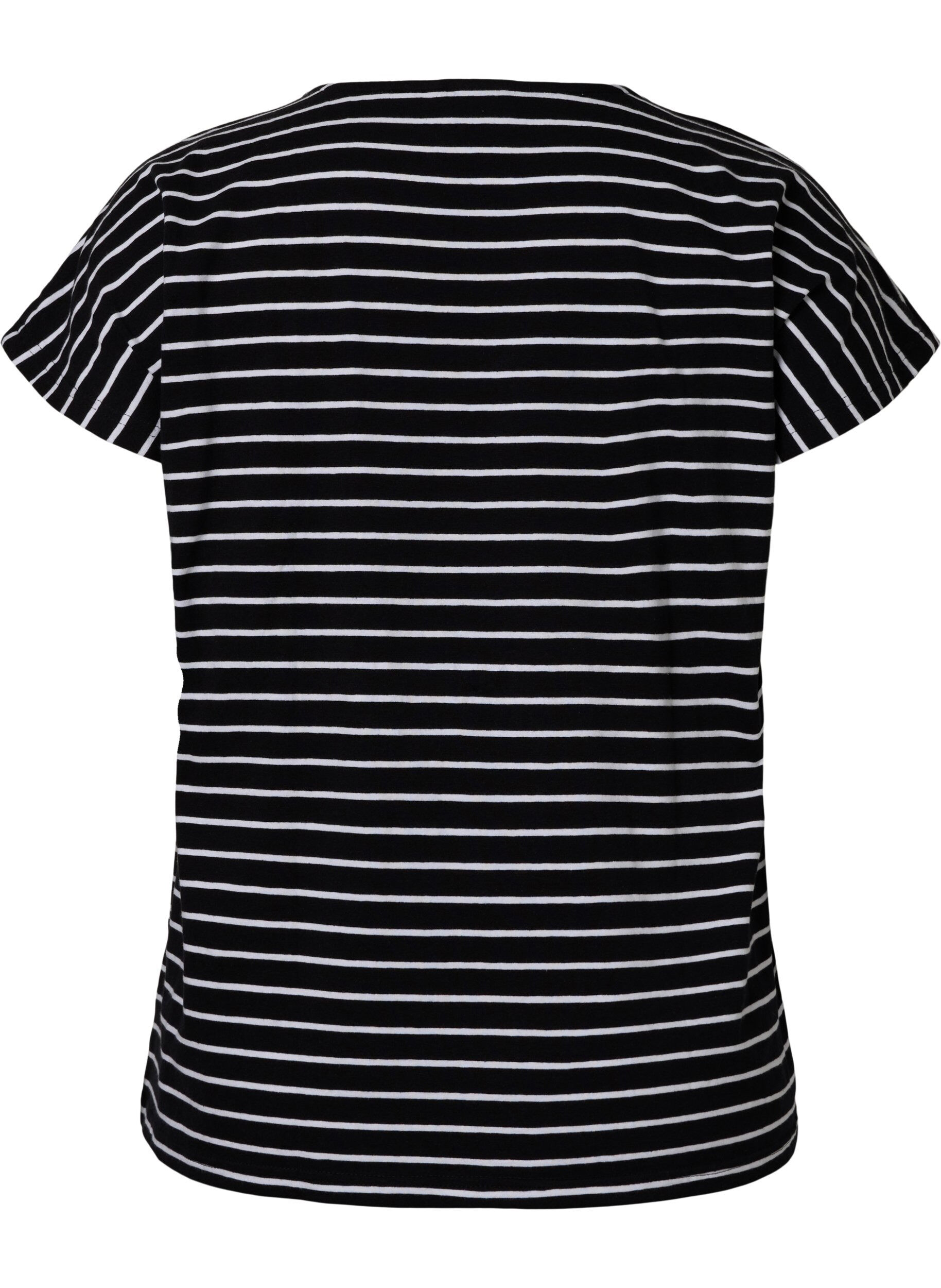 ZizziBawelniana koszulka w paski, Black W. Stripe, Packshot image number 1