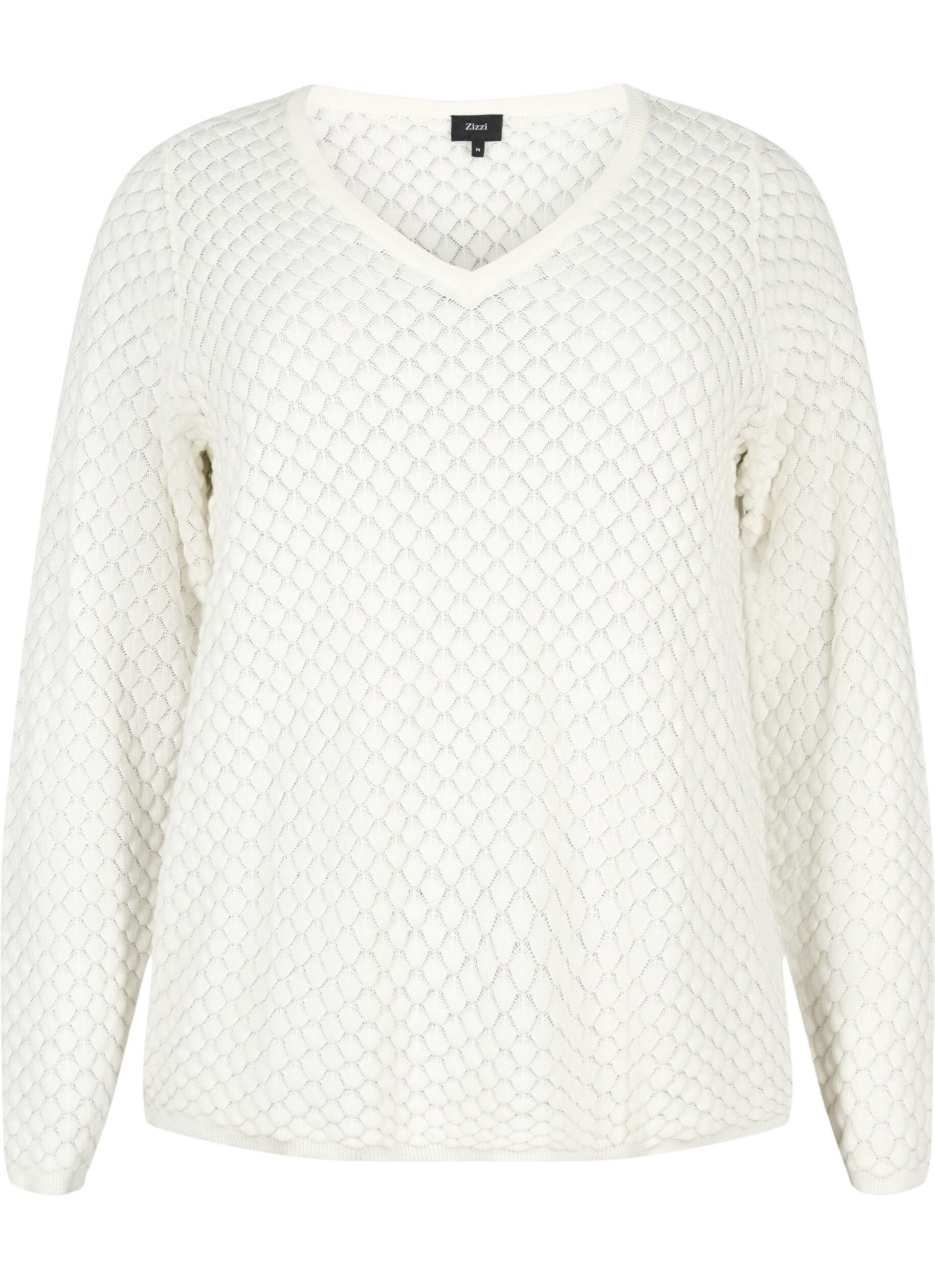 Zizzi Wzorzysty sweter z bawelny organicznej, Cloud Dancer, Packshot image number 0