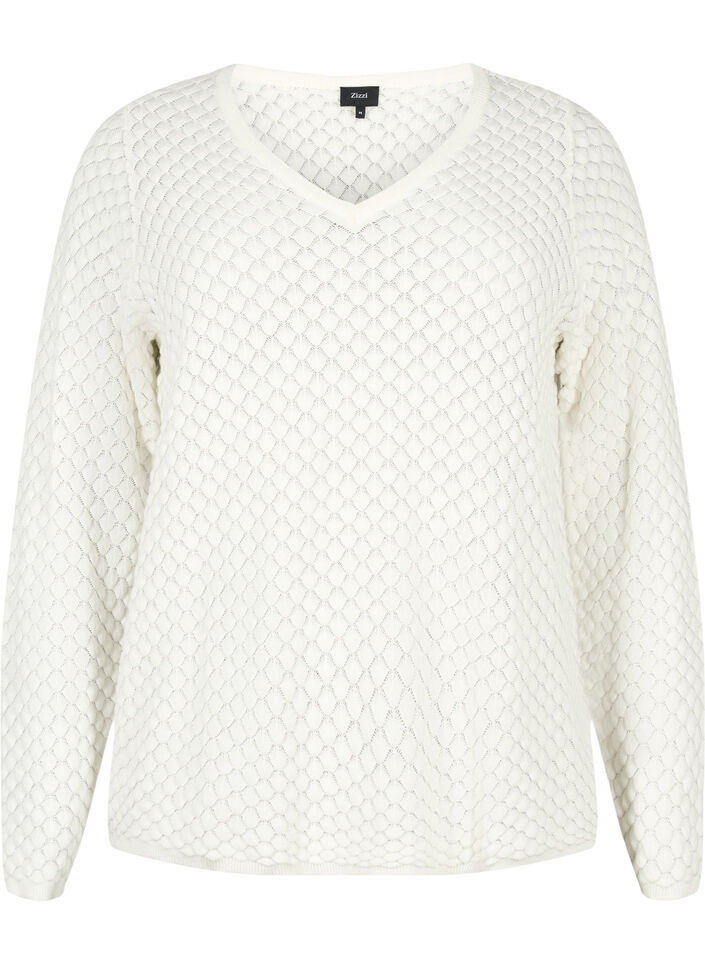 Wzorzysty sweter z bawelny organicznej, Cloud Dancer, Packshot image number 0