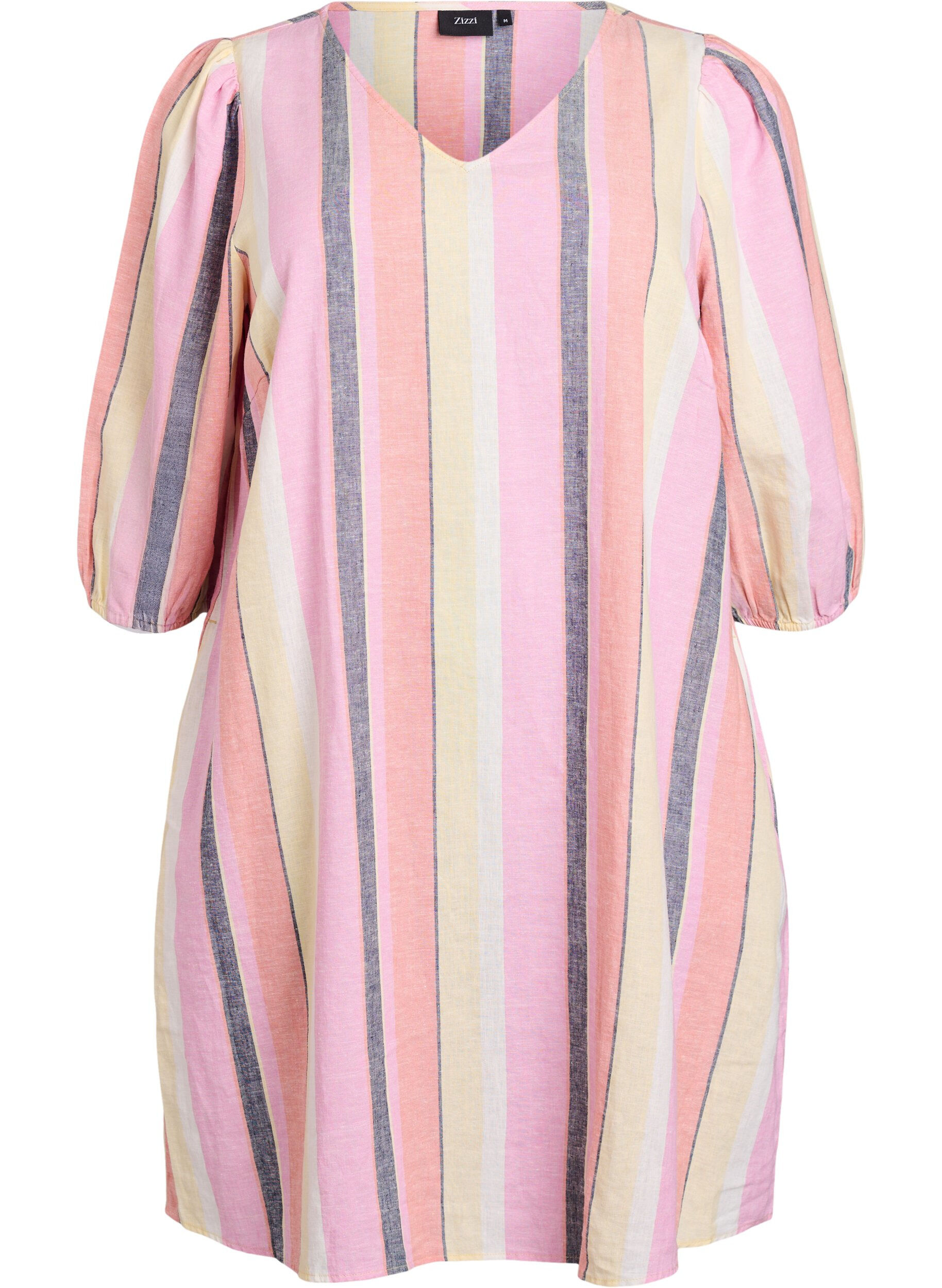 Kr&oacute;tka sukienka z lnu i wiskozy z rekawami 3/4