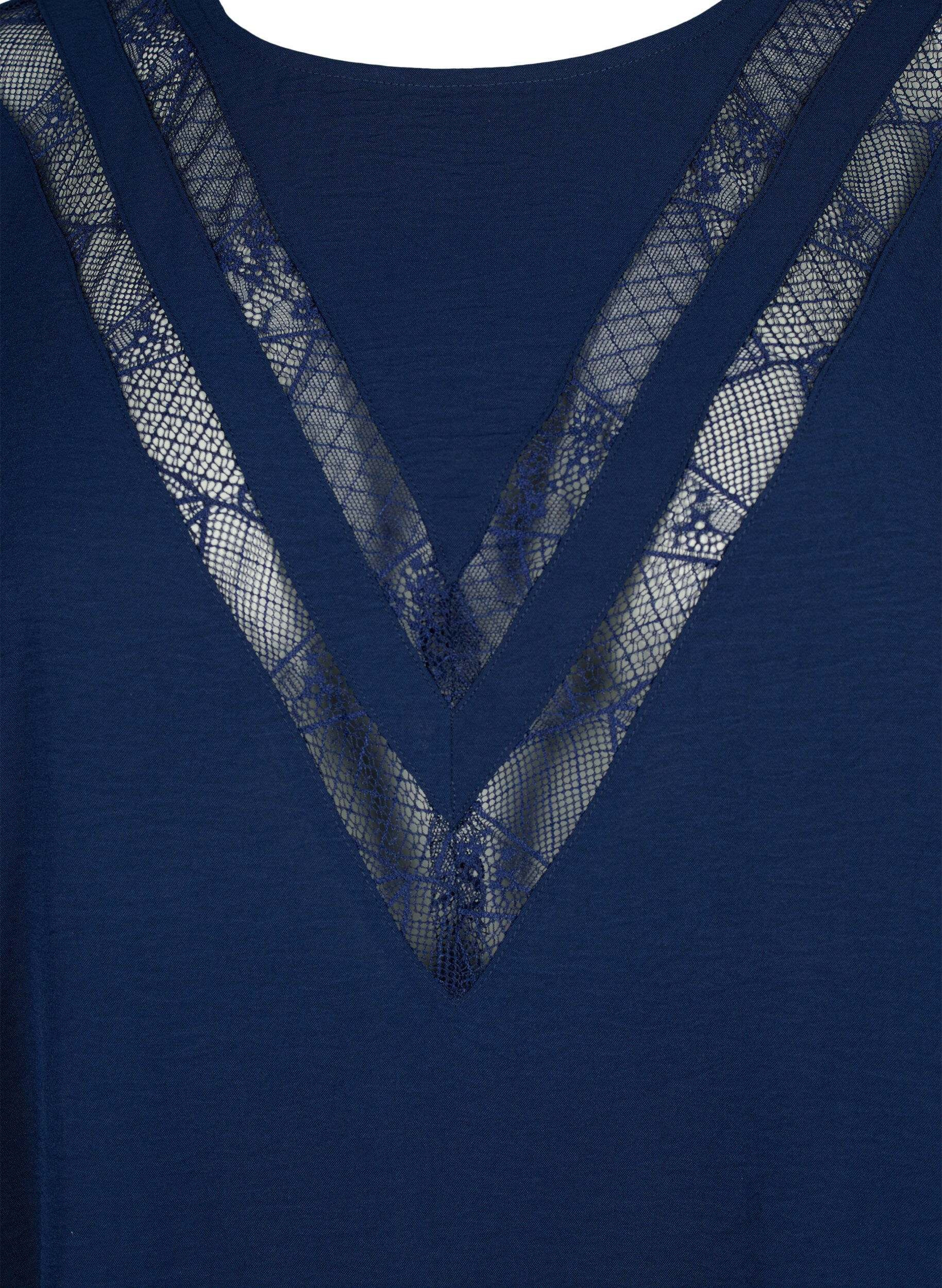 Zizzi Bluzka z dlugim rekawem i koronka, Navy Blazer, Packshot image number 2