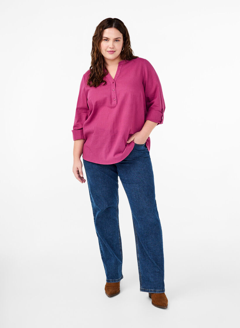 Bawelniana bluzka koszulowa z dekoltem w serek, Malaga, Model image number 2