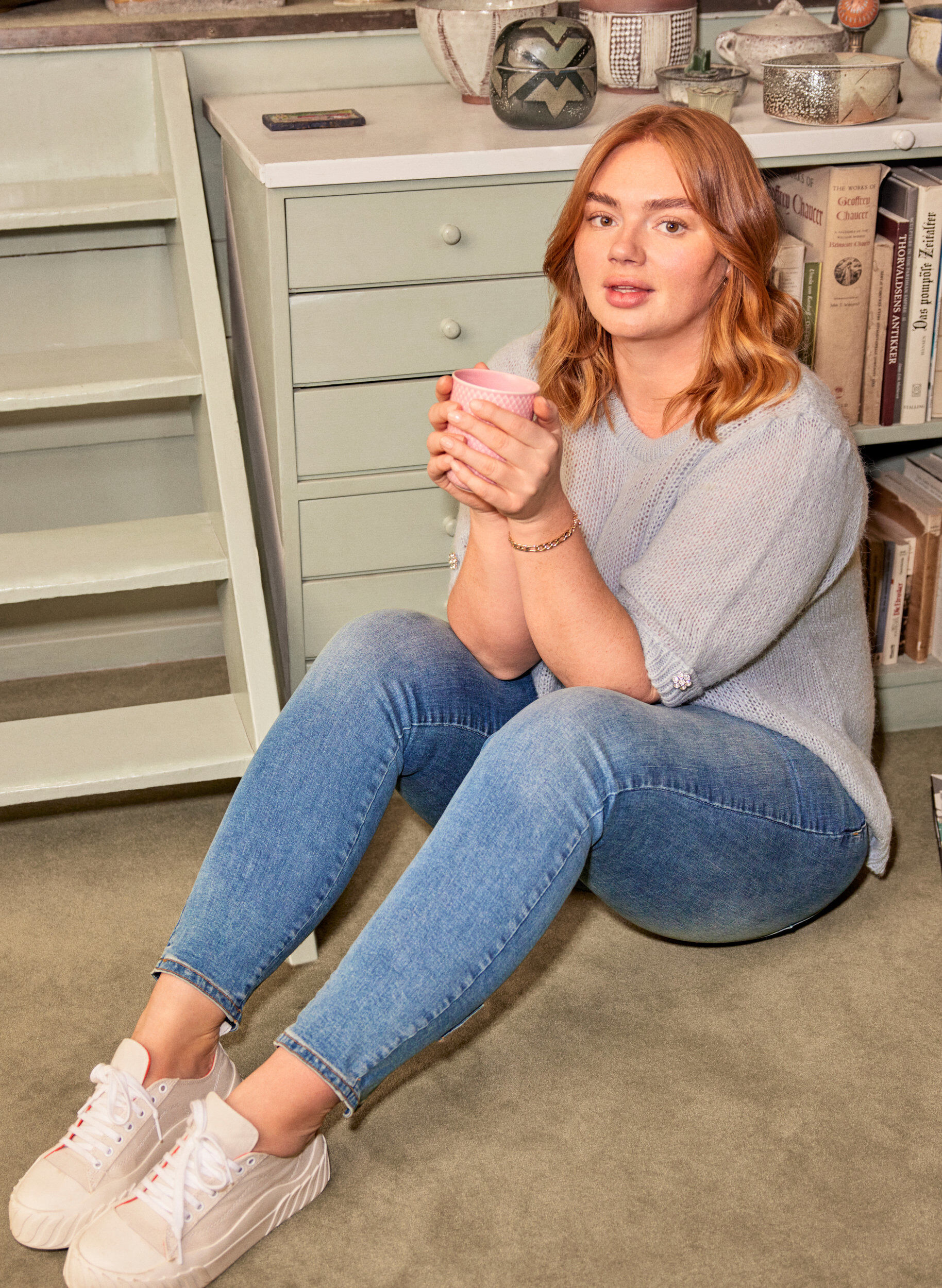 Zizzi Cropped Amy jeans with a high waist and bows, Blue denim, Image image number 0