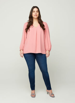 Blouse with puff sleeves, Brandied Apricot, Model image number 2