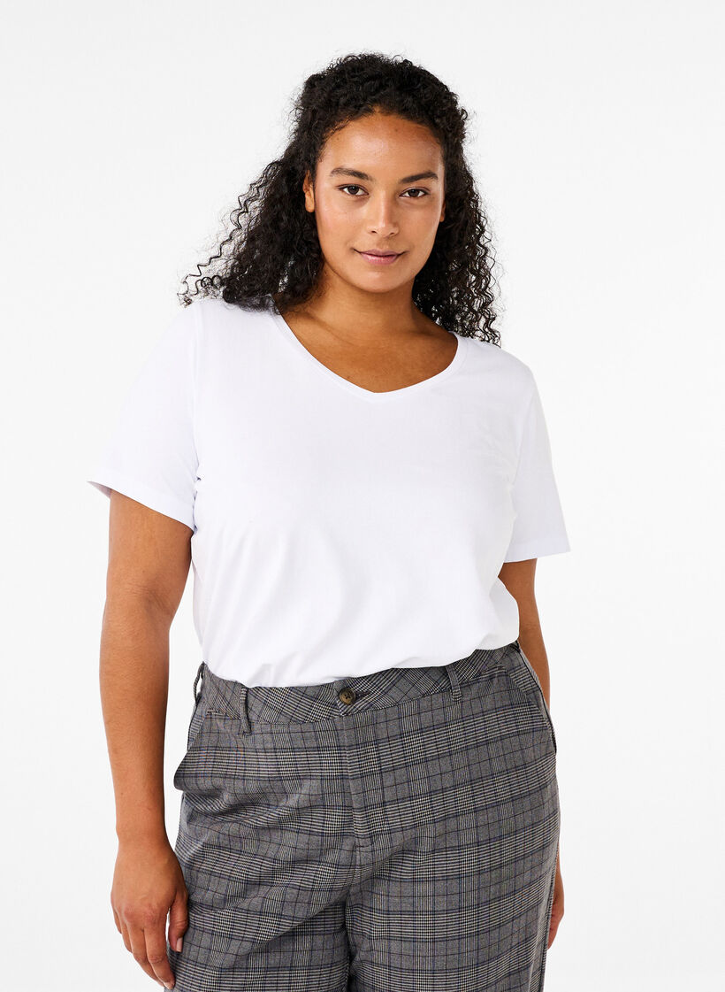 Podstawowa, gladka bawelniana koszulka, Biały, Model image number 0