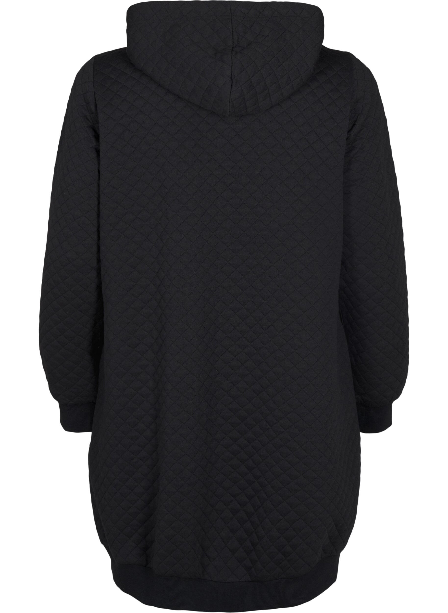 Zizzi Dlugi, pikowany kardigan sportowy z suwakiem, Czarne, Packshot image number 1