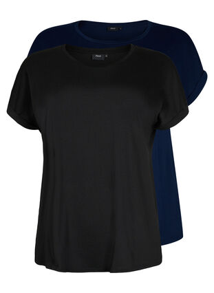 2-pack koszulki z krótkim rekawem, Black / Navy Blazer, Packshot image number 0