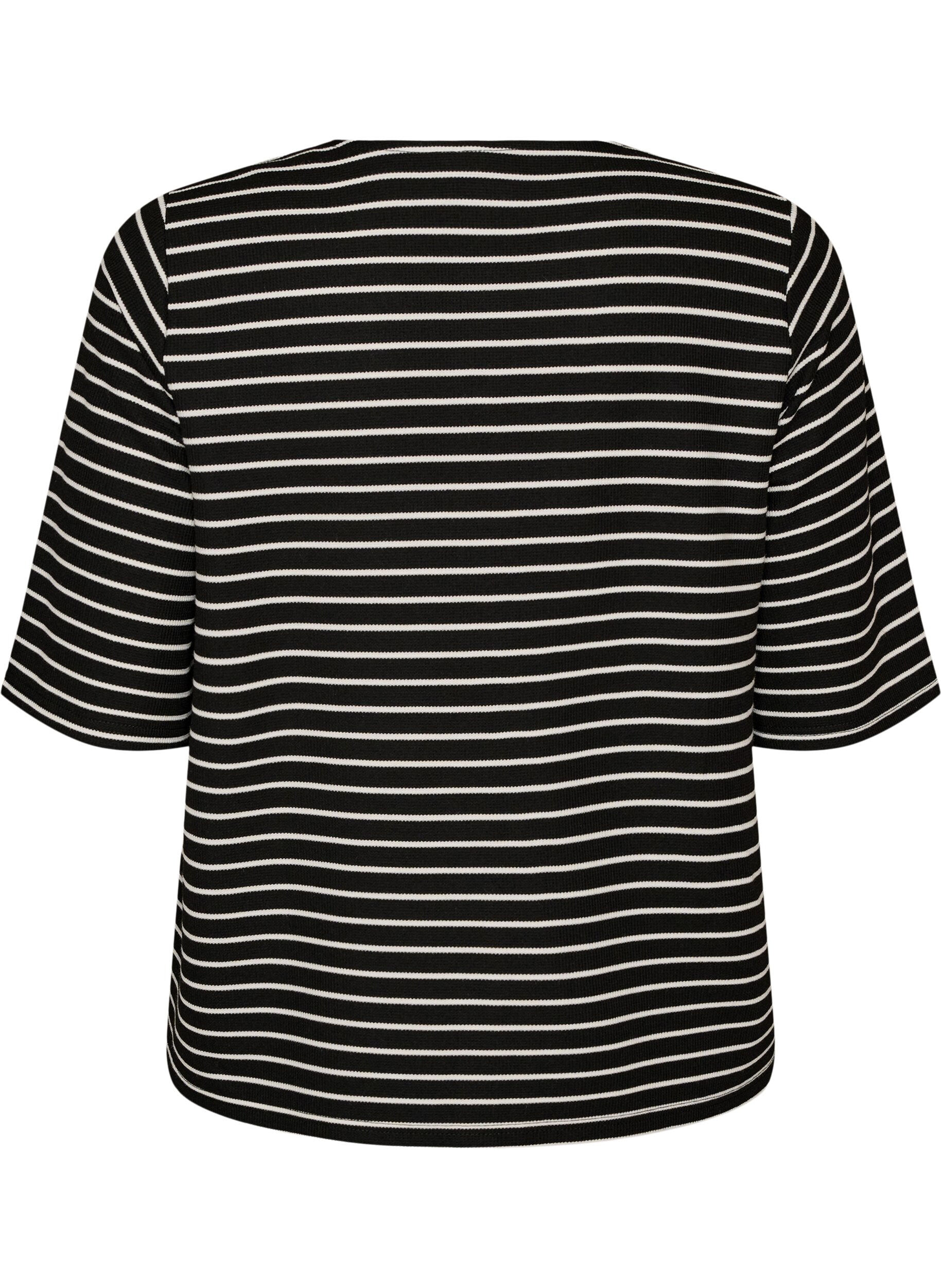 ZizziBluzka z prazkowana faktura i zapieciem na guziki, Czarne, Packshot image number 1