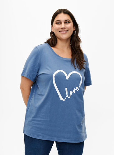 Bawelniana koszulka z okraglym dekoltem i nadrukiem, Moonlight W.Heart L., Model image number 0