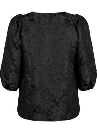 Zakardowa bluzka z rekawami 3/4, Black, Packshot image number 1