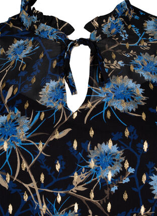Tunika z kwiatowym nadrukiem i lureksem, Black Blue Flower, Packshot image number 2