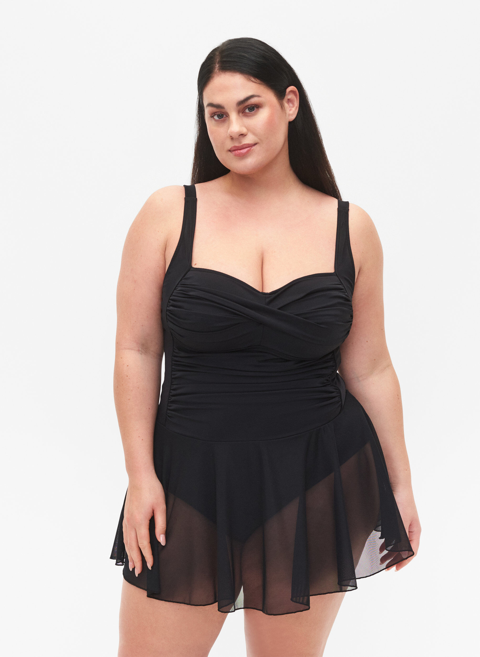 Zizzi Swim dress with skirt and inner shorts, Black, Model image number 0