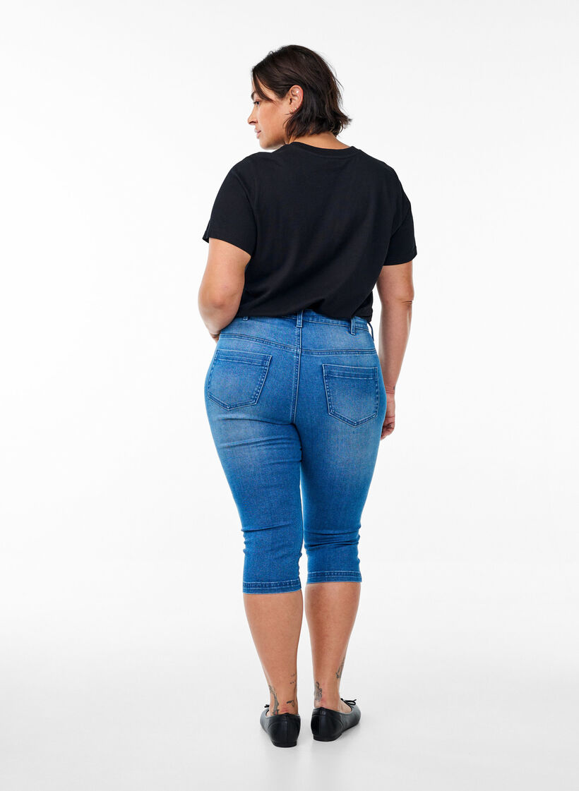 Amy capri jeans z wysokim stanem i bardzo dopasowanym krojem, Niebieskie, Model image number 1