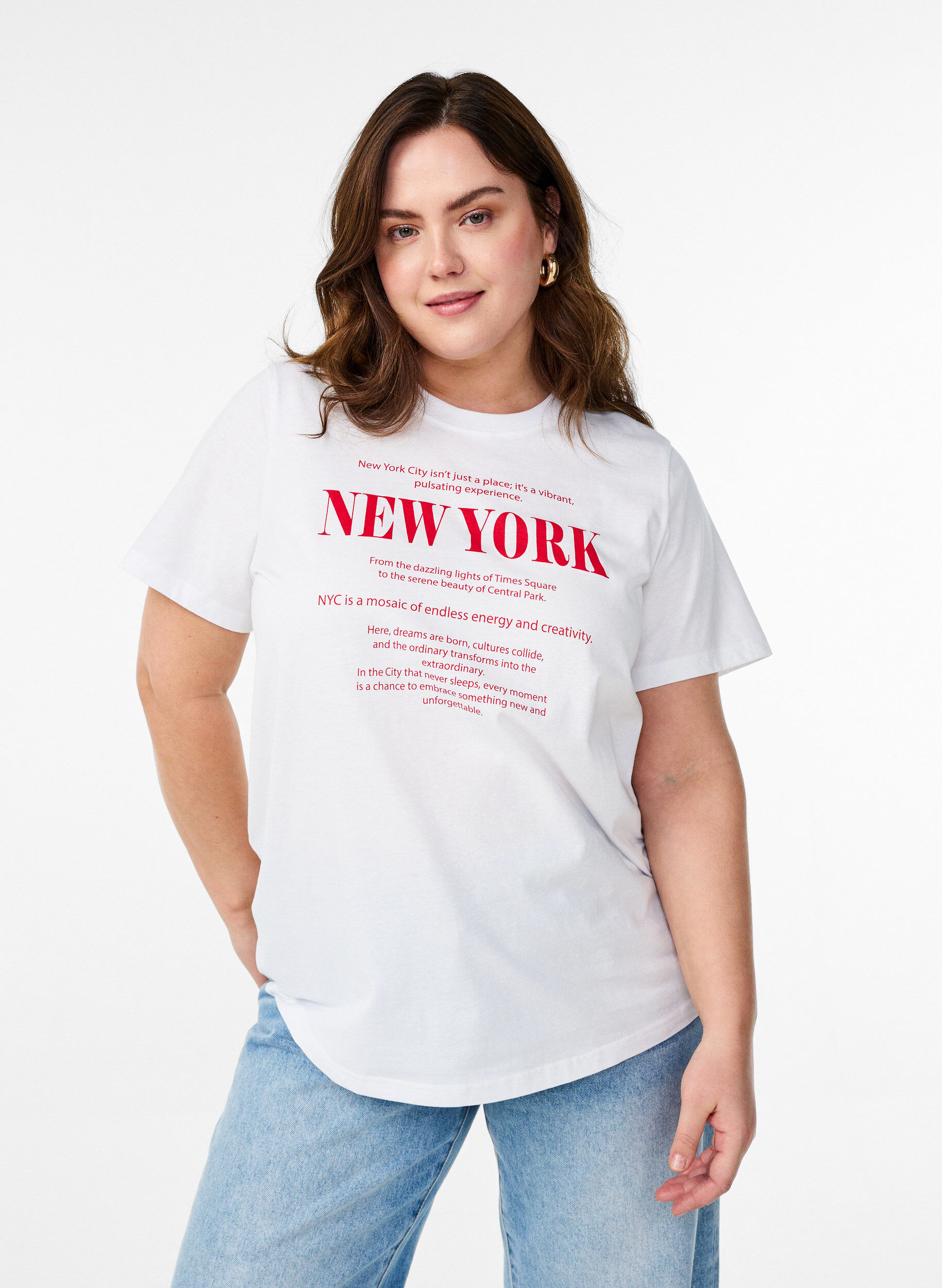 ZizziT-shirt z nadrukiem tekstowym i okraglym dekoltem, Biały, Model image number 0