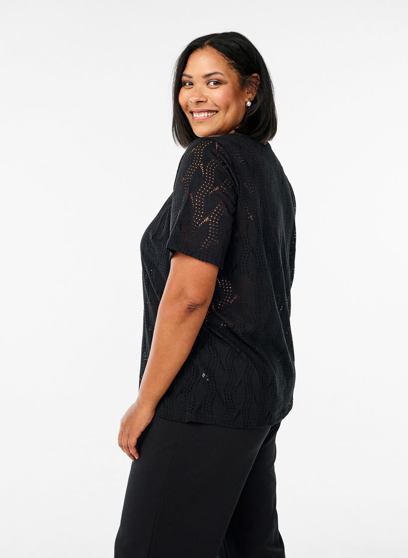 FLASH - Dzersejowa koszulka z azurowym wzorem, Czarne, Model image number 2