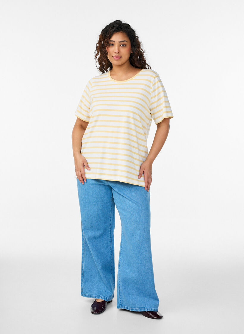 Koszulka z bawelny organicznej w paski, Ż&oacute;łty, Model image number 1