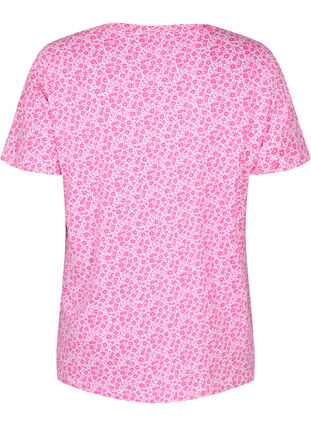 Bawelniana koszulka w kwiaty z dekoltem w serek, Shocking Pink AOP, Packshot image number 1