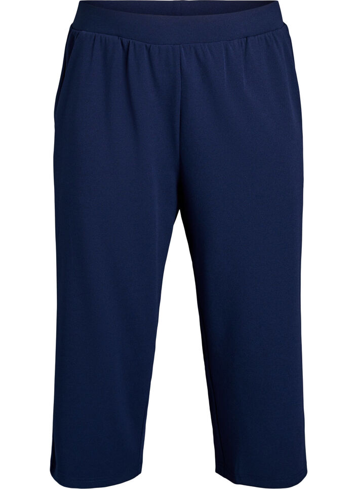 FLASH - Spodnie 3/4 o luznym kroju z wysokim stanem, Niebieskie, Packshot image number 0