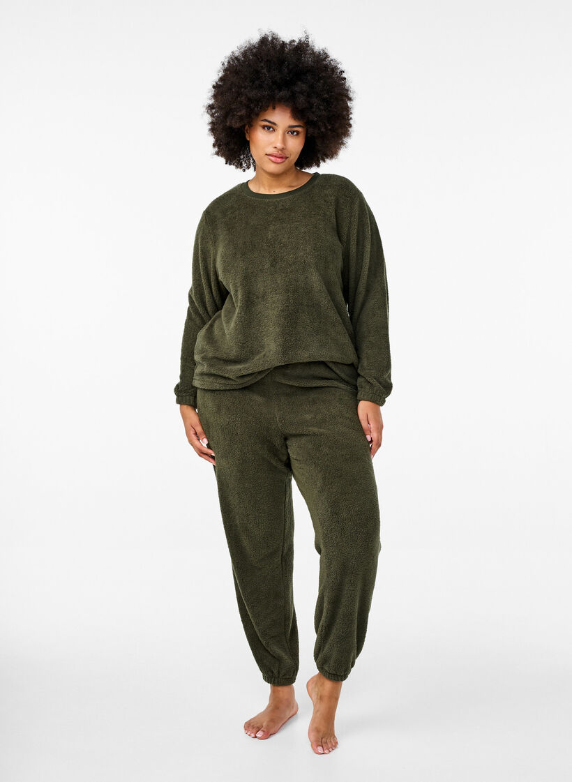 Luzna pluszowa bluzka z okraglym dekoltem, Forest Night, Model image number 2